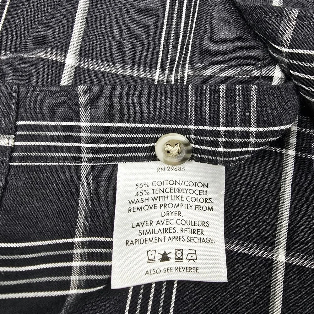 Pendleton Short Sleeve Button Shirt Mens Large Black White Plaid Cotton Tencel